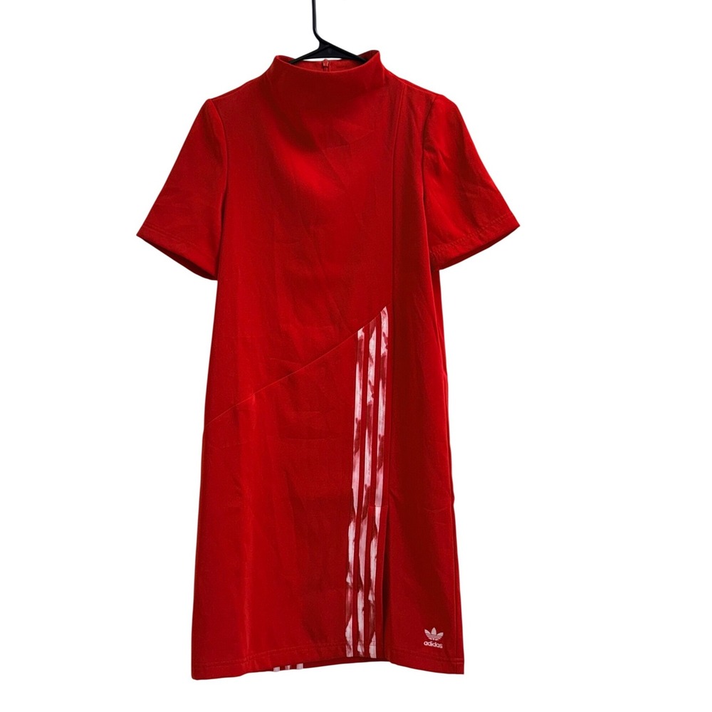 Adidas Danielle Cathari Red Deconstructed Mock Neck 3-Stripe Mini Dress XS